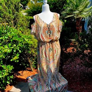 Chico’s maxi sun dress with cold shoulders